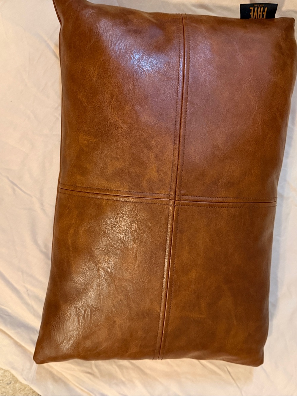 Frye Cognac Leather Accent Pillow